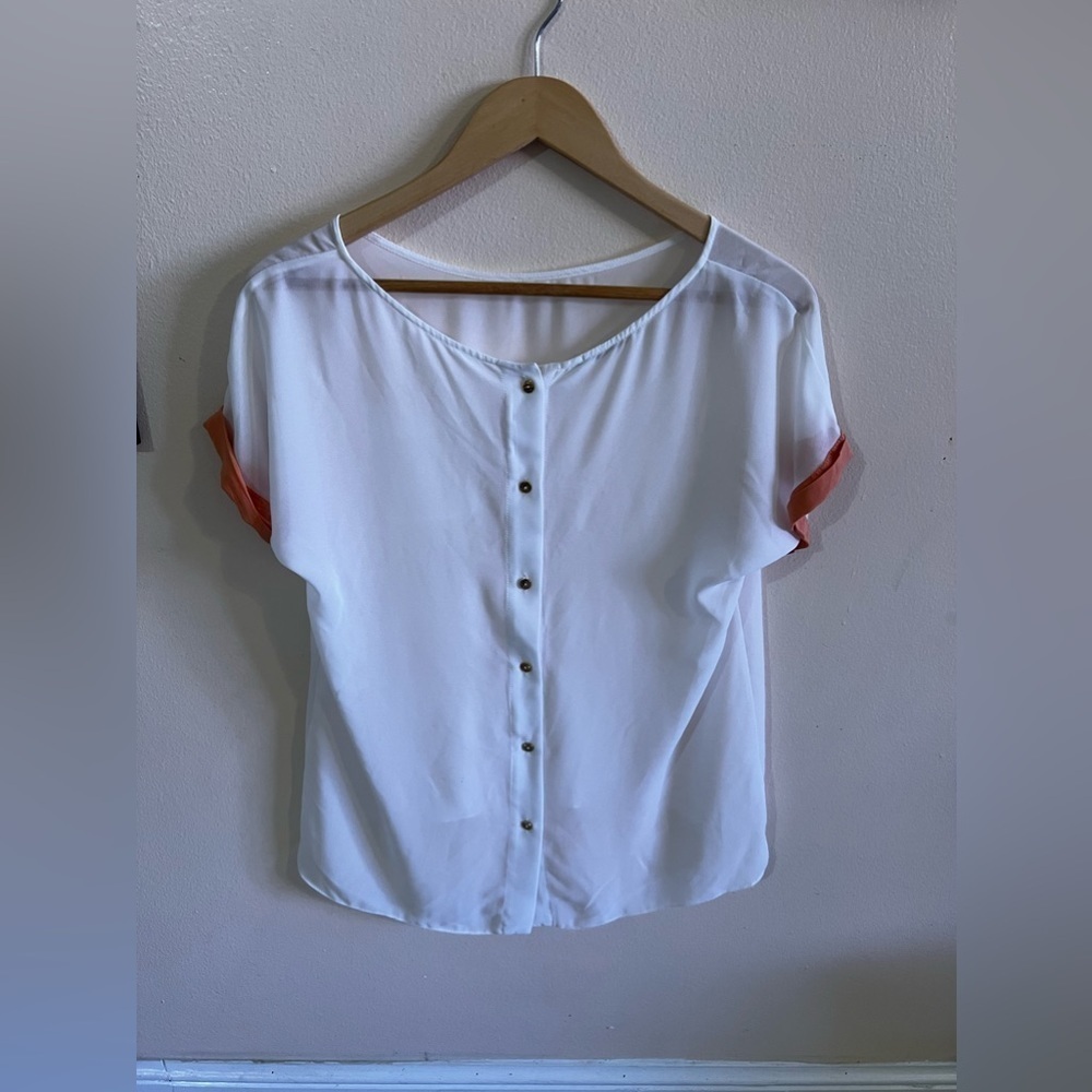 Maria Filo White Short Sleeve Top Size M full buttons‎ at the back - Picture 5 of 16